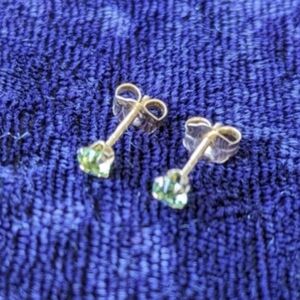 Solid 14K Gold Stud Earrings With Green Stones / Crystals